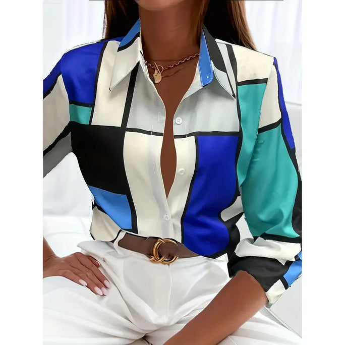 Elegant Printed Button-Front Blouse