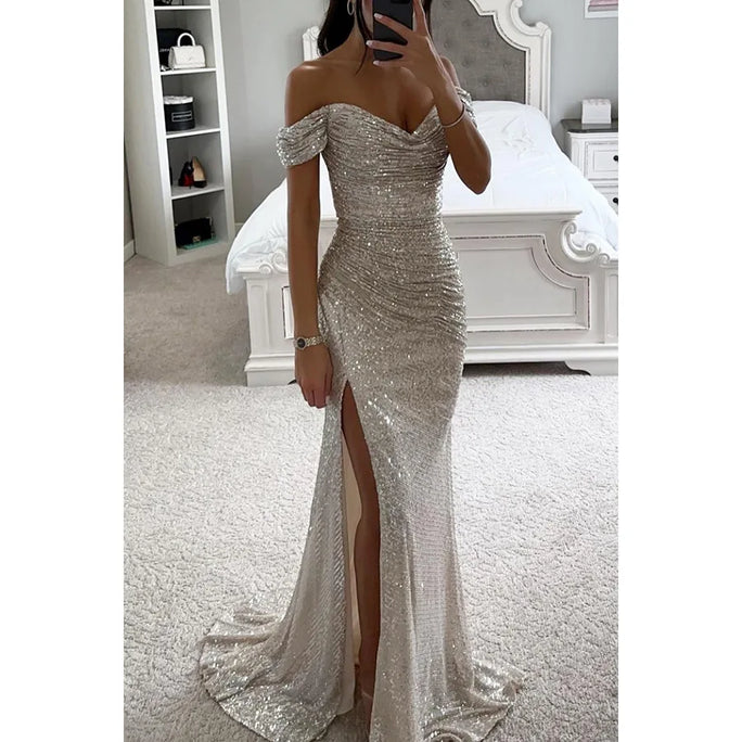 Sequined Maxi Dress with Side Slit