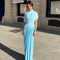 Pleated Irregular Shawl Dress