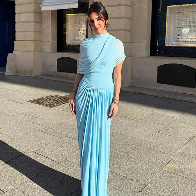 Pleated Irregular Shawl Dress