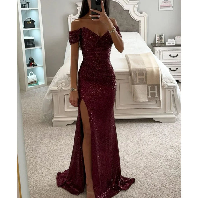 Sequined Maxi Dress with Side Slit