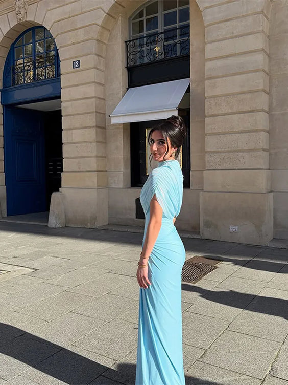 Pleated Irregular Shawl Dress