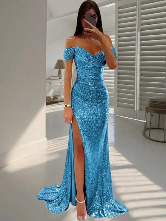 Sequined Maxi Dress with Side Slit