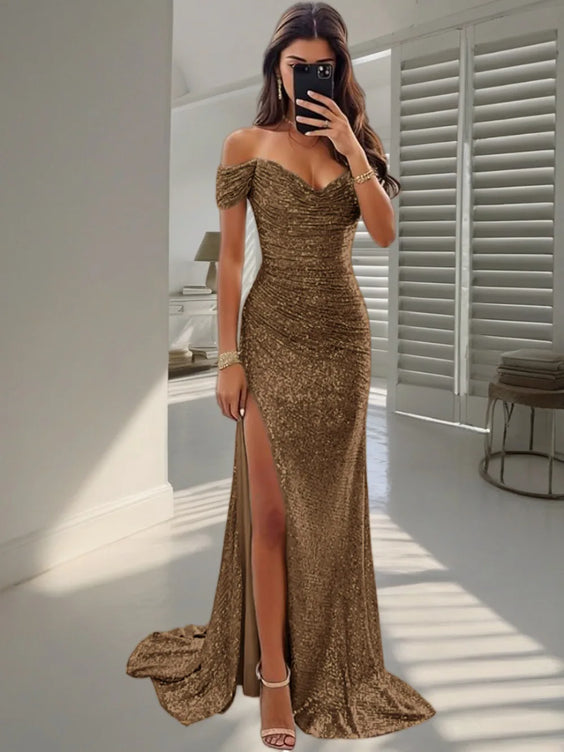Sequined Maxi Dress with Side Slit